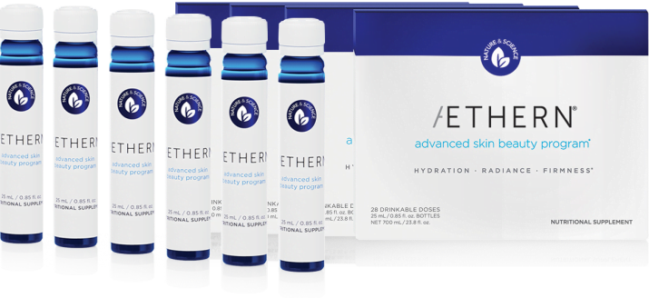 Skin beauty supplement bottles and packaging.