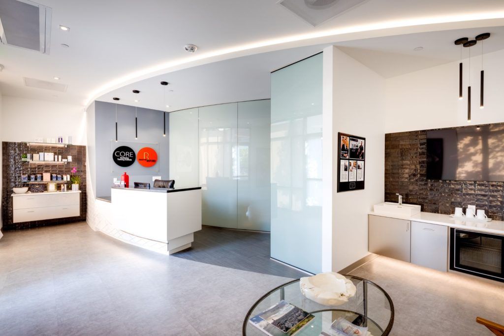 Modern reception area with stylish design elements.