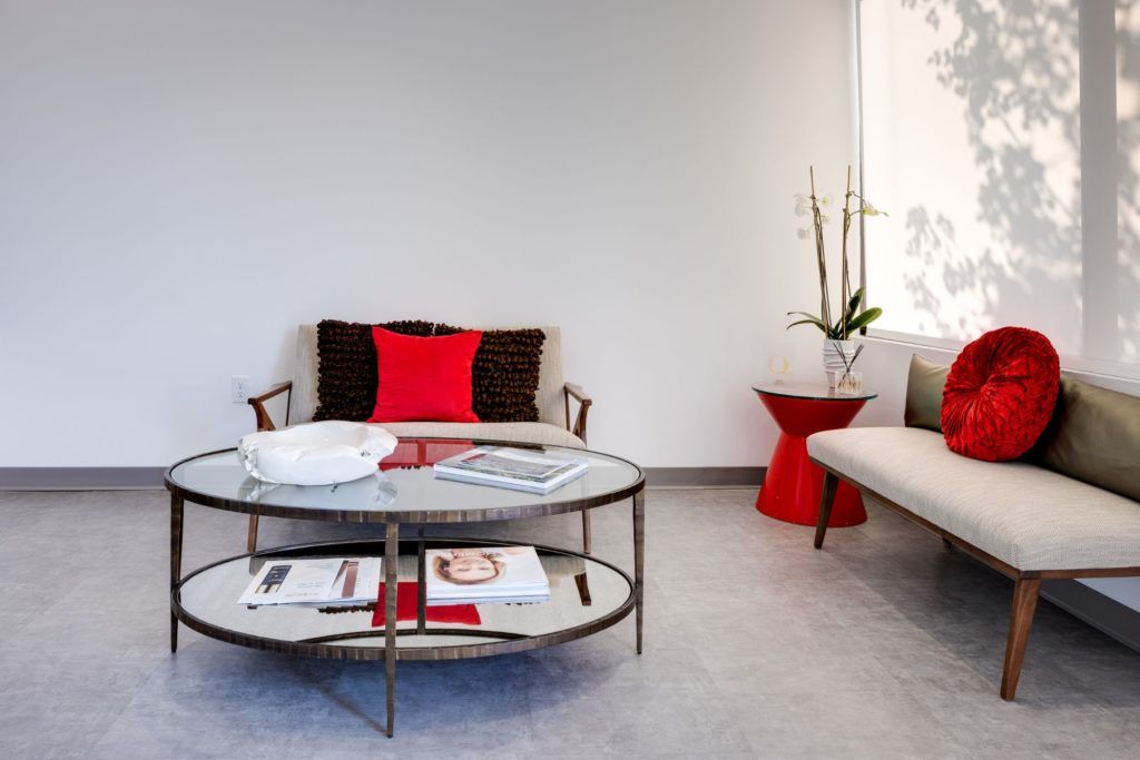 Modern living room with stylish furniture and decor.