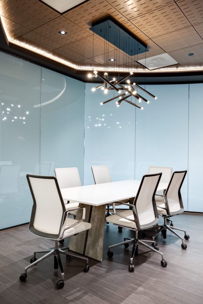 Modern conference room with stylish furniture.