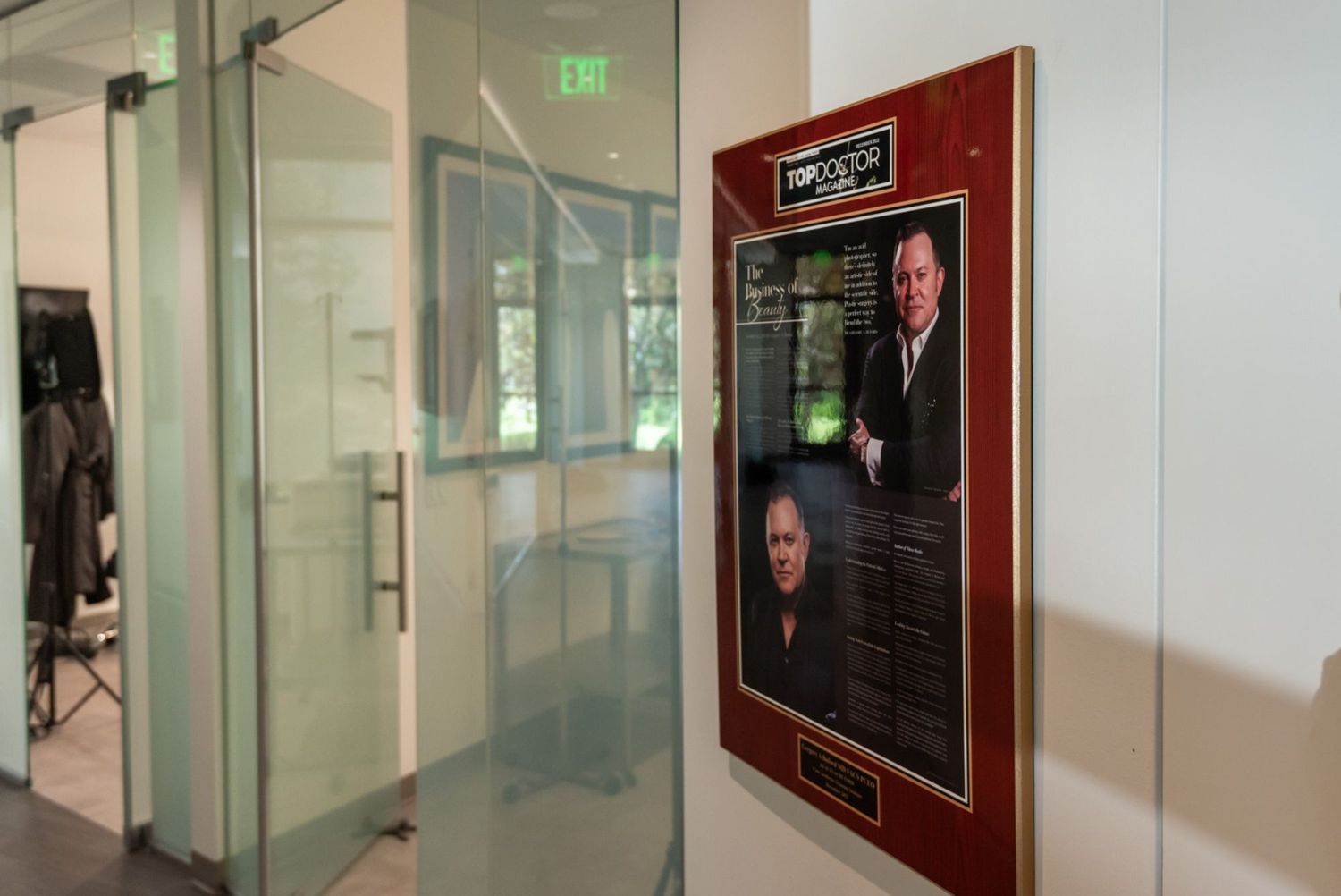 Top Doctor award plaque in office setting.