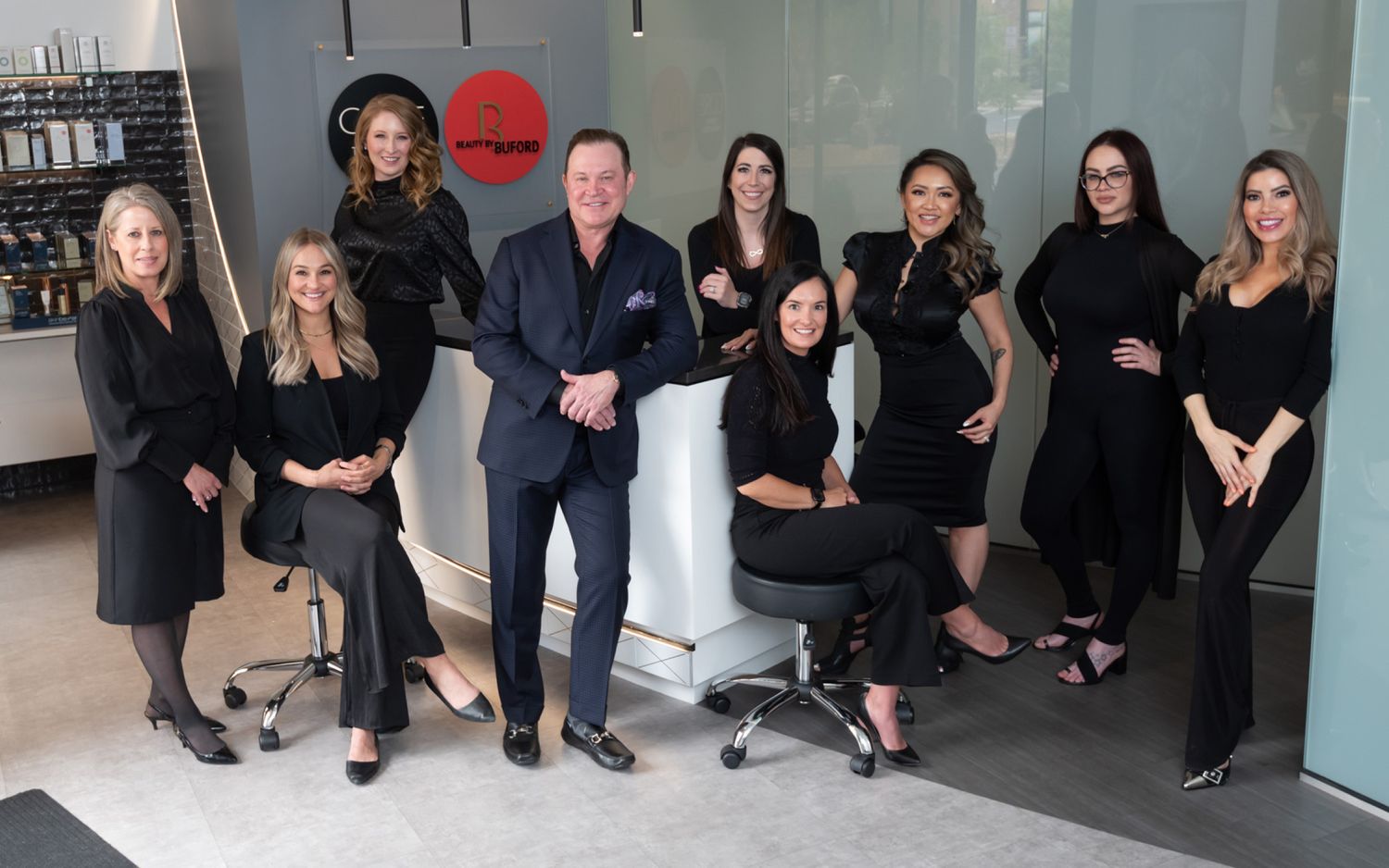 Team photo of Denver plastic surgeon, Dr. Buford, and staff.