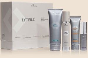 Lytera skincare product packaging with four items.