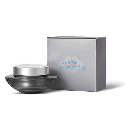 Dermal repair cream jar and box packaging.