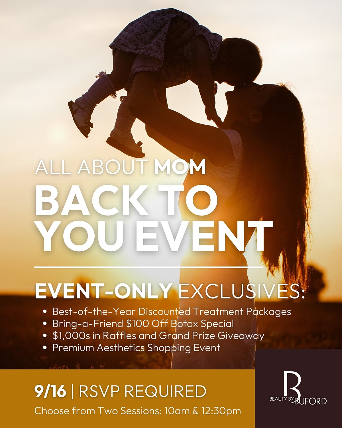 Mother and child at beauty event announcement.