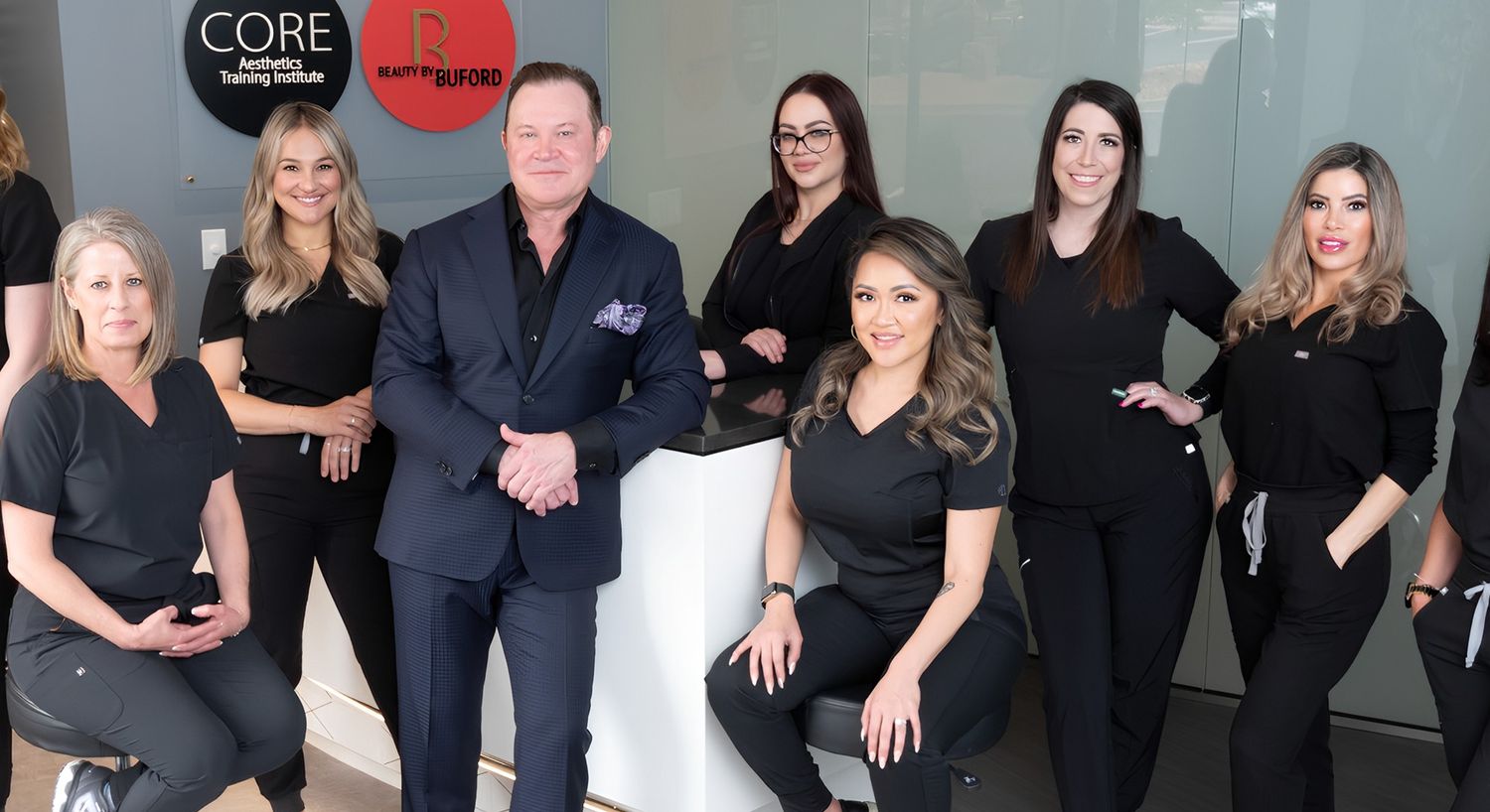 Team of professionals at an aesthetics training institute.